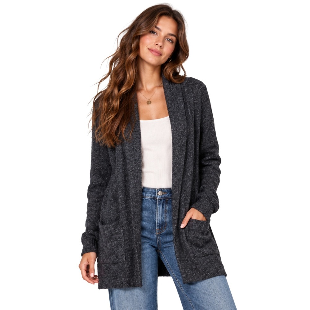 Barefoot Dreams CozyChic Lite Hooded Cardigan Sweater Blue Gray Womens Large